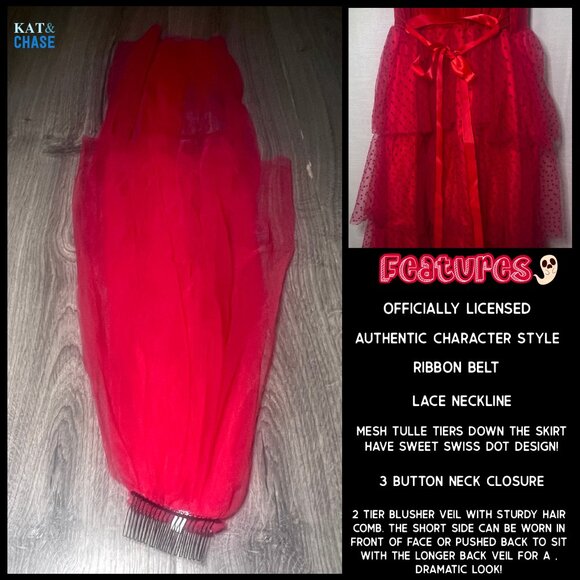 Spirit Halloween Beetlejuice Bride Lydia Deetz Dress Youth L 12-14 Kids Costume - Picture 12 of 12